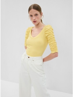 Featherweight Ruched Sleeve Rib Top