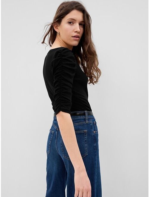 Gap Featherweight Ruched Sleeve Rib Top