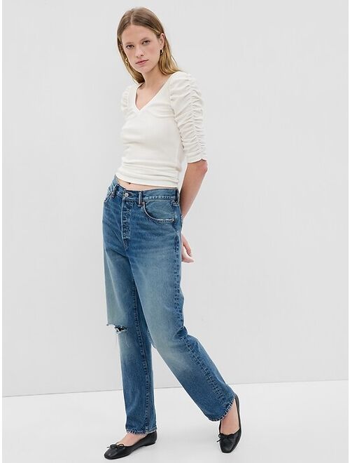 Gap Featherweight Ruched Sleeve Rib Top
