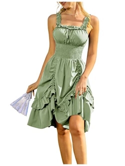 Women 2023 Summer Dress Square Neck Sleeveless High Low Fairy Dress Steampunk Dress