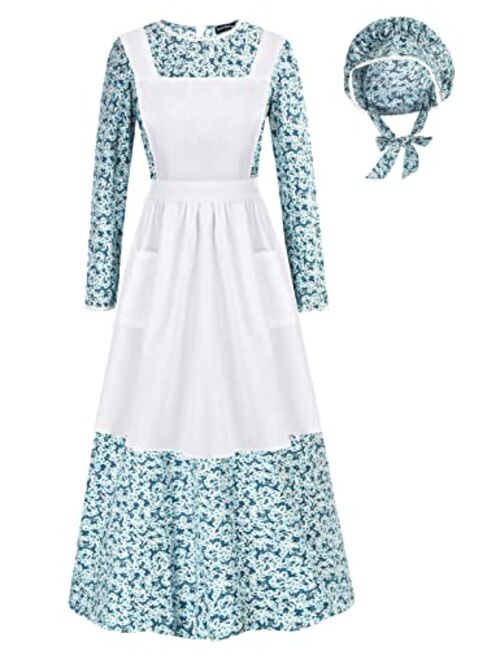 Scarlet Darkness Pioneer Women Floral Prairie Dress Deluxe Colonial Dress Laura Ingalls Costume