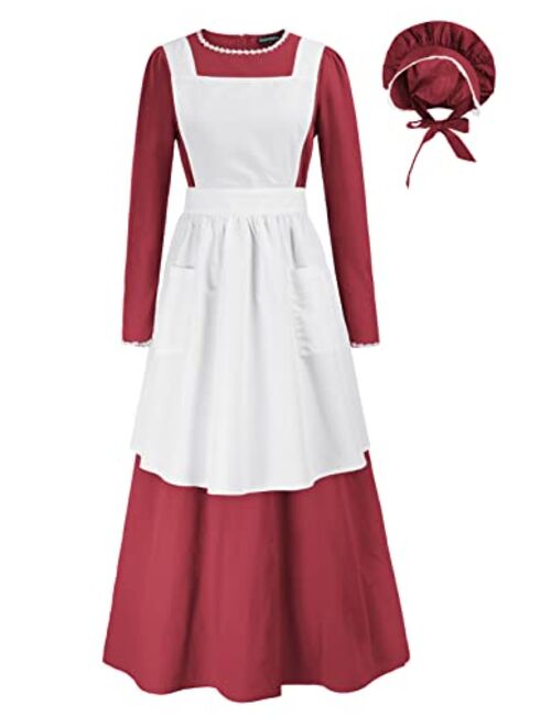 Scarlet Darkness Pioneer Women Floral Prairie Dress Deluxe Colonial Dress Laura Ingalls Costume