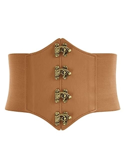 Womens Steampunk Pirate Costumes Corset Belts Retro Buckle Wide Waist Cincher