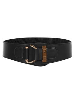 Women's Wide Belt Vintage Elastic Waist Cinch Belt with Interlock Buckle