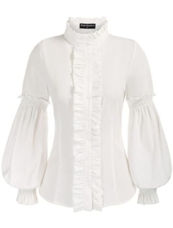 Women's Vintage Shirt Stand Collar Long Sleeve Victorian Blouse