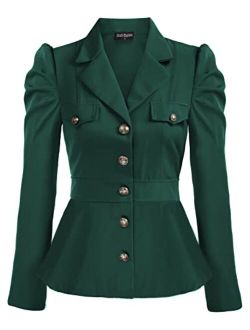 Women Rerto Victorian Jacket Lapel Collar Peplum Hem Blazer