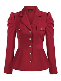 Women Rerto Victorian Jacket Lapel Collar Peplum Hem Blazer