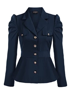 Women Rerto Victorian Jacket Lapel Collar Peplum Hem Blazer