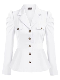 Women Rerto Victorian Jacket Lapel Collar Peplum Hem Blazer