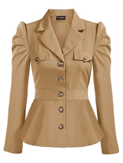 Women Rerto Victorian Jacket Lapel Collar Peplum Hem Blazer