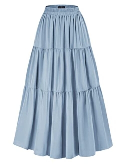 Maxi Long Skirts for Women Summer Flowy Renaissance Skirt with Pockets