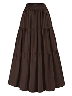 Maxi Long Skirts for Women Summer Flowy Renaissance Skirt with Pockets