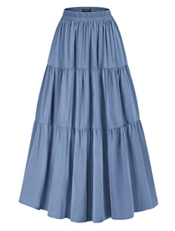 Maxi Long Skirts for Women Summer Flowy Renaissance Skirt with Pockets