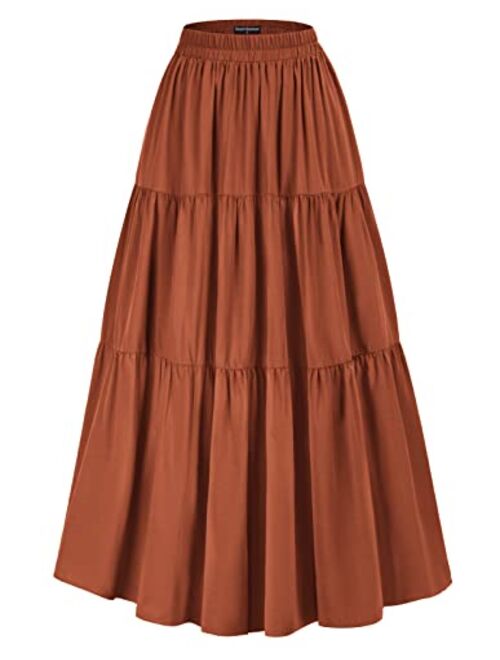 Scarlet Darkness Maxi Long Skirts for Women Summer Flowy Renaissance Skirt with Pockets