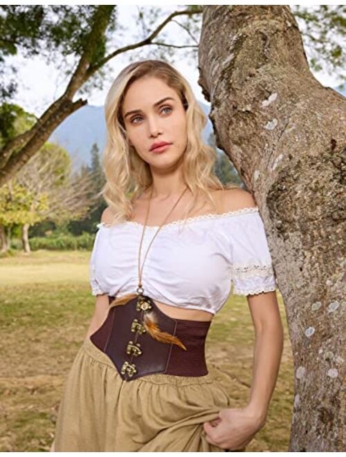 Scarlet Darkness Women Renaissance Peasant Crop Top Off Shoulder Lace-up Blouse