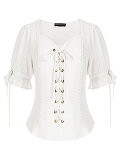 Renaissance Shirts for Women Summer Plus Size Lace-up Tops Tee