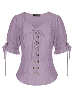 Renaissance Shirts for Women Summer Plus Size Lace-up Tops Tee