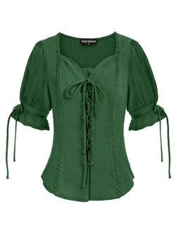 Renaissance Shirts for Women Summer Plus Size Lace-up Tops Tee