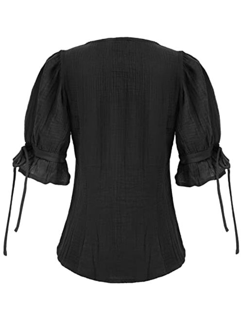 Scarlet Darkness Renaissance Shirts for Women Summer Plus Size Lace-up Tops Tee