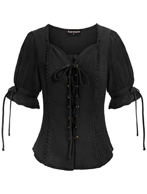 Scarlet Darkness Renaissance Shirts for Women Summer Plus Size Lace-up Tops Tee