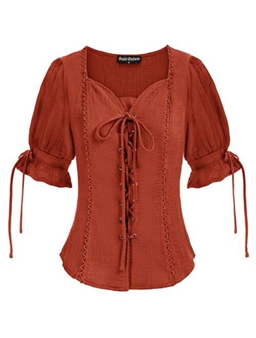 Scarlet Darkness Renaissance Shirts for Women Summer Plus Size Lace-up Tops Tee