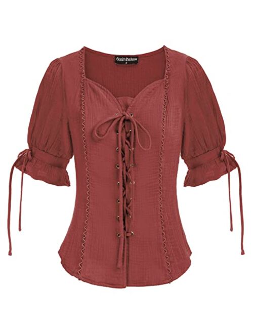 Scarlet Darkness Renaissance Shirts for Women Summer Plus Size Lace-up Tops Tee