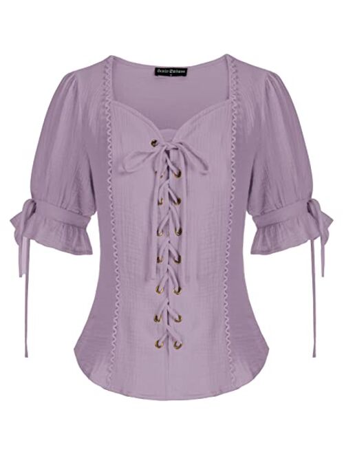 Scarlet Darkness Renaissance Shirts for Women Summer Plus Size Lace-up Tops Tee