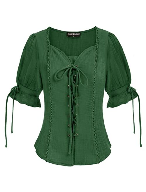 Scarlet Darkness Renaissance Shirts for Women Summer Plus Size Lace-up Tops Tee