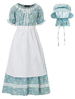 Pioneer Costume Floral Colonial Dresses for 6-15 Year-old Girls