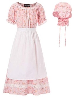 Pioneer Costume Floral Colonial Dresses for 6-15 Year-old Girls