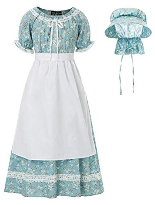 Scarlet Darkness Pioneer Costume Floral Colonial Dresses for 6-15 Year-old Girls