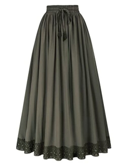 Long Maxi Skirts for Women Elastic High Waist Drawstring Renaissance Skirt with Pockets