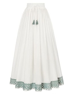 Long Maxi Skirts for Women Elastic High Waist Drawstring Renaissance Skirt with Pockets