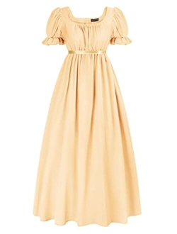 Regency Dresses for Women with Sash Empire Waist Ruffled Puff Sleeve Long Dress