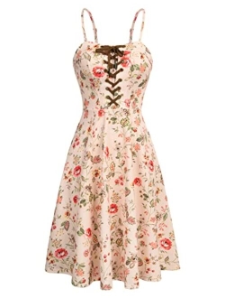 Women's Sundress Summer Vintage Victorian Midi Dress with Pockets