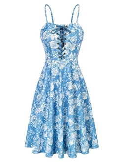 Women's Sundress Summer Vintage Victorian Midi Dress with Pockets