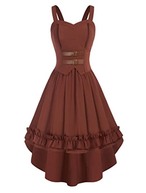 Scarlet Darkness Renaissance Dress for Women Hi-Low Hem Gothic Steampunk Dresses