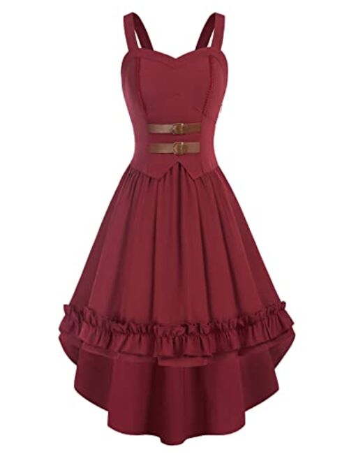 Scarlet Darkness Renaissance Dress for Women Hi-Low Hem Gothic Steampunk Dresses