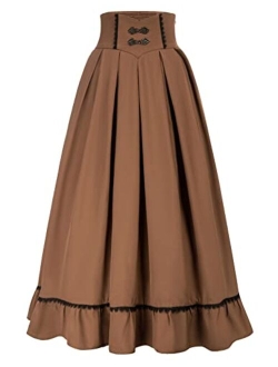 Women Long Skirt Vintage High Waist Victorian Maxi Skirt with Pockets