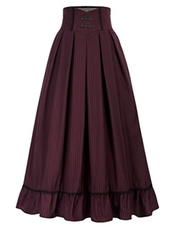 Women Long Skirt Vintage High Waist Victorian Maxi Skirt with Pockets