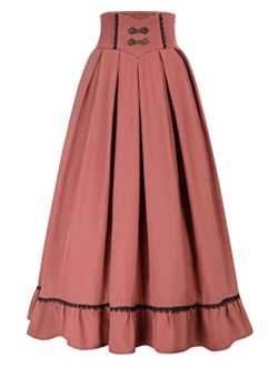 Women Long Skirt Vintage High Waist Victorian Maxi Skirt with Pockets