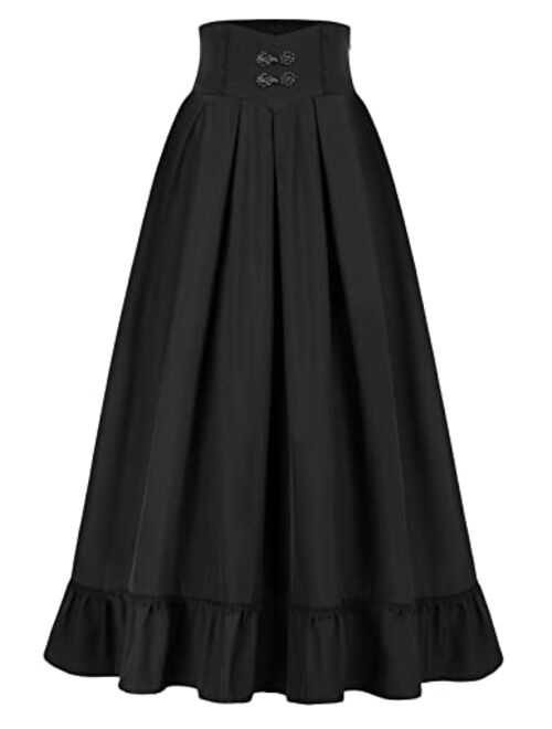 Scarlet Darkness Women Long Skirt Vintage High Waist Victorian Maxi Skirt with Pockets