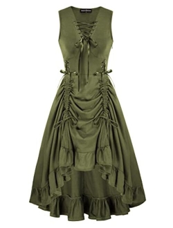 Women Steampunk Gothic Dress Lace Up Ruffled Sleeveless High Low Dress