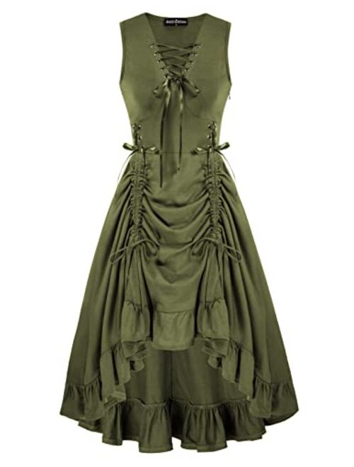 Scarlet Darkness Women Steampunk Gothic Dress Lace Up Ruffled Sleeveless High Low Dress