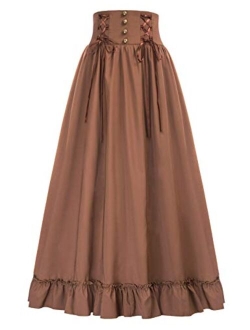 Women Maxi Skirt Vintage Edwardian High Waist A Line Victorian Long Skirt