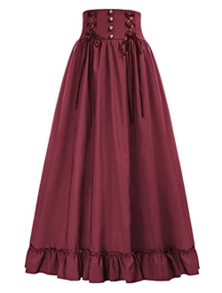 Women Maxi Skirt Vintage Edwardian High Waist A Line Victorian Long Skirt