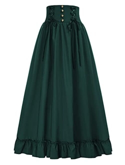 Women Maxi Skirt Vintage Edwardian High Waist A Line Victorian Long Skirt