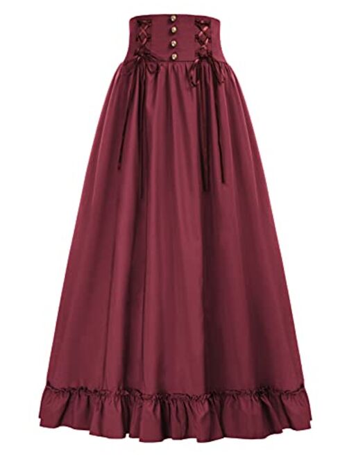 Scarlet Darkness Women Maxi Skirt Vintage Edwardian High Waist A Line Victorian Long Skirt