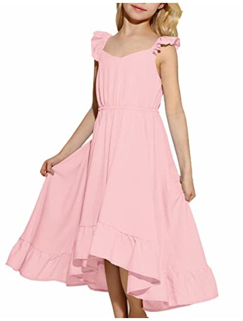 Scarlet Darkness Girls Ruffle Sundress Casual High Low Hem Long Dress 6-12 Years