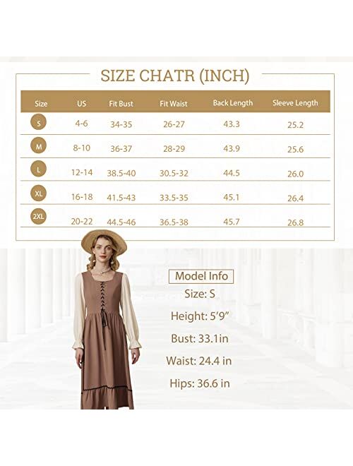 Scarlet Darkness Womens Midi Dress Long Sleeve Modest Dress Square Neck Peasant Renaissance Dress